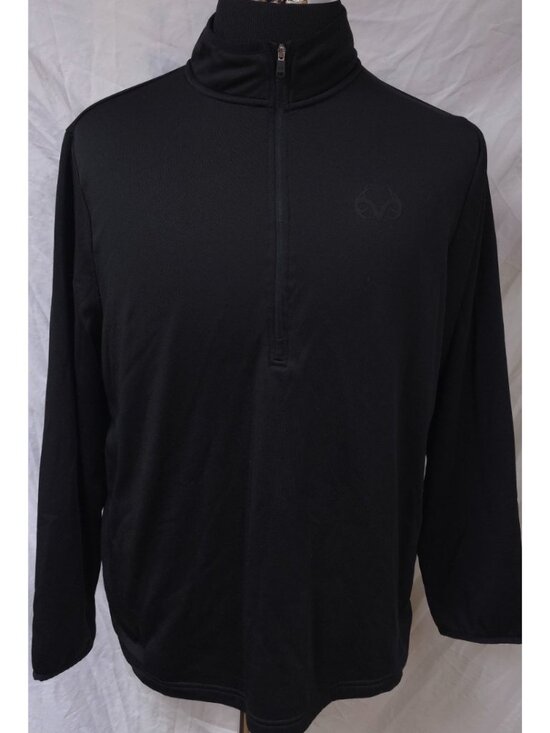 REALTREE Men XL Black Quarter Zip Pullover Performance Outdoors Polyester Shirt - Picture 1 of 11